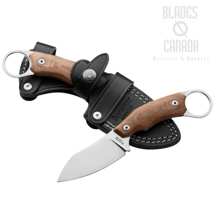 Lion Steel H1 CVN Skinner M390 Fixed Blade, Micarta Natural, Leather Sheath, H1 CVN